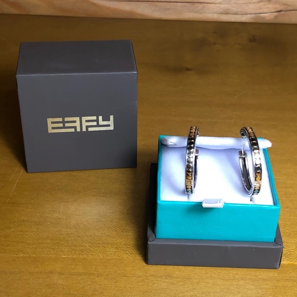 EFFY 18k Yellow Gold and Sterling Silver Med size Hoop Earrings - Picture 4 of 8